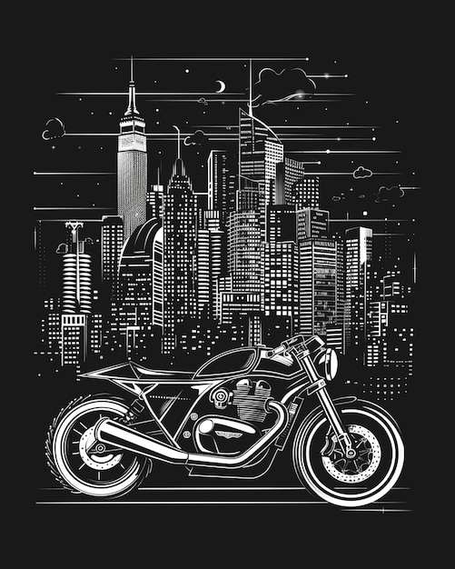 PSD motorcycle with city t shirt design template