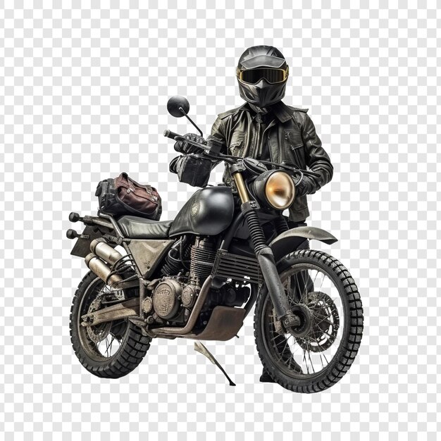 PSD una motocicletta con una maschera in piedi isolata sullo sfondo trasparente