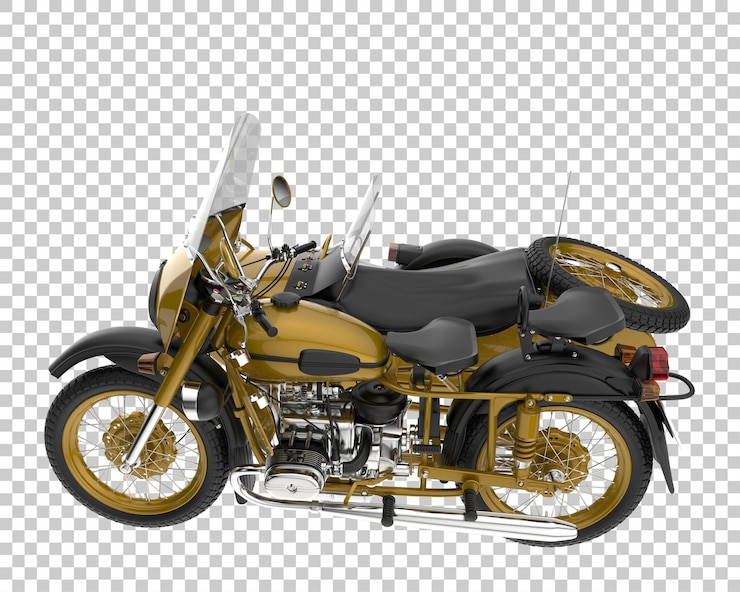 PSD motorcycle with sidecar on transparent background. 3d rendering - illustration