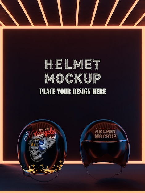 PSD motorhelm mock-up ontwerp met neonlichten