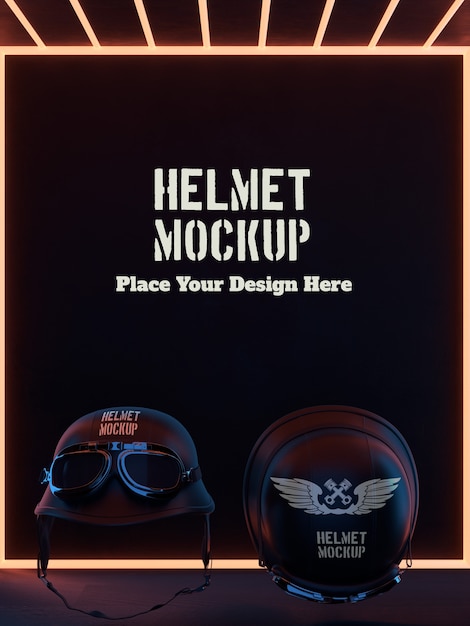 PSD motorhelm mock-up ontwerp met neonlichten