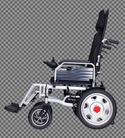 motorized electric wheelchair for senior elder patient who cannot walk, isolated. elderly woman man go outside home hospital, free outdoor travel as disabled. clipping path white background