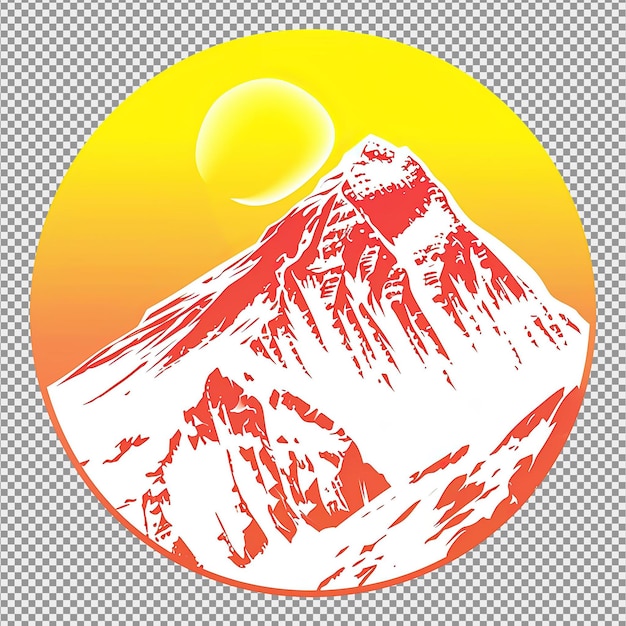 PSD icona del monte everest in colore bianco e sfondo circolare sfumato giallo vettore premium