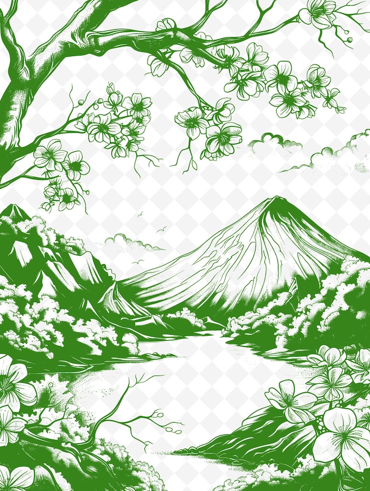 PSD a mountain in the background with flowers and mountains