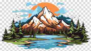 PSD mountain lake illustration png on transparent background vector illustration