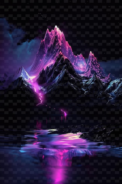 PSD a mountain lake with purple and purple lights