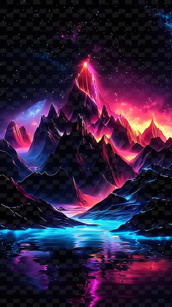 PSD a mountain landscape with a lake and stars