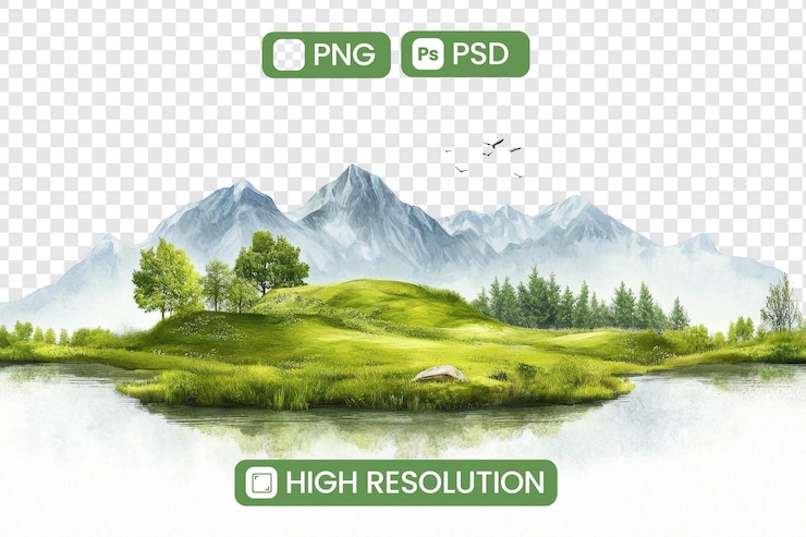 PSD mountain landscape with transparent background png psd high resolution perfect for design projects