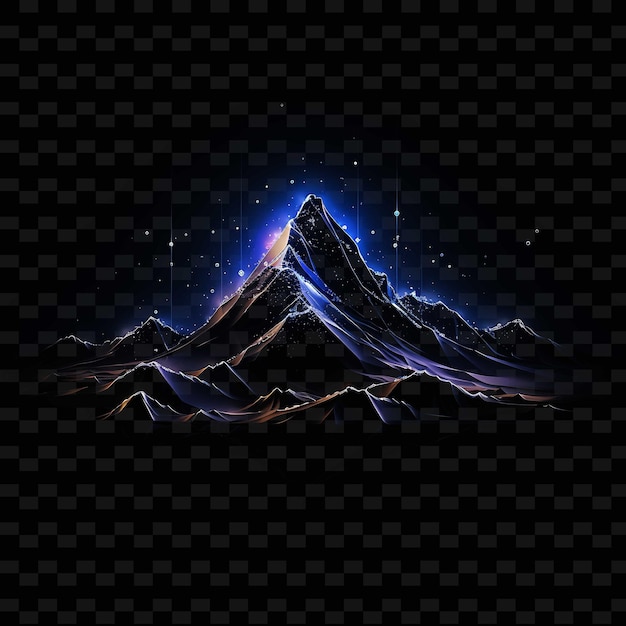 PSD mountain midnight blue angular neon lines stars angular neon png y2k shapes transparent light arts