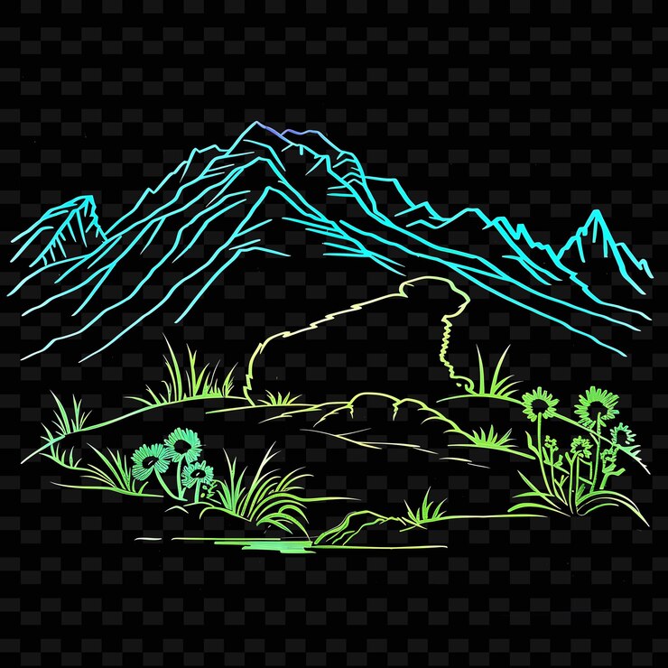 PSD mountain range with a green and blue light
