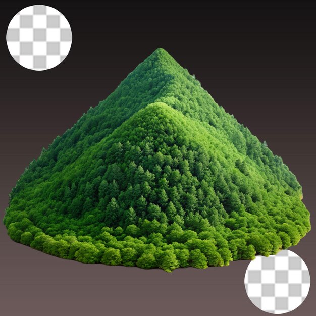 PSD a mountain with a green tree on it and a white ball on it