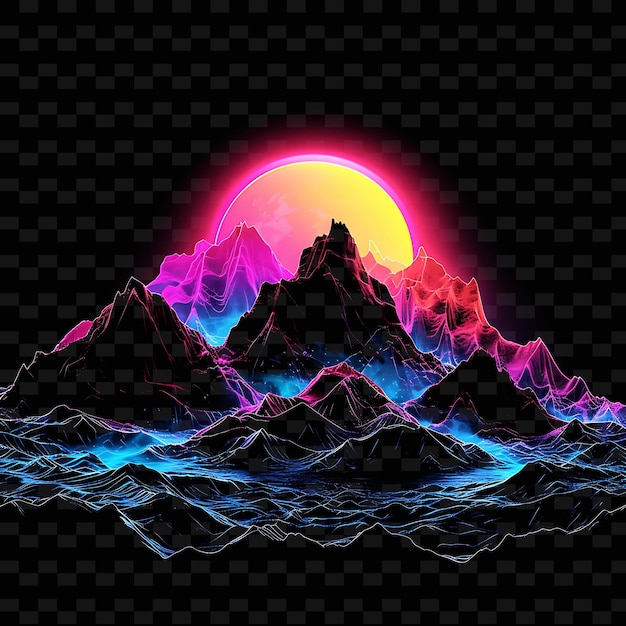 PSD a mountain with a pink and purple sunset on it