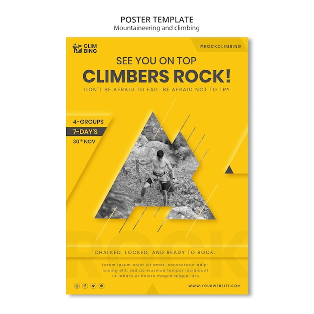 Mountaineering and climbing poster design template