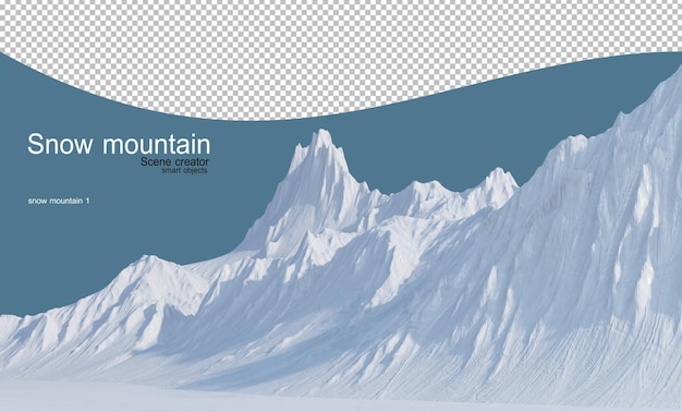 PSD 雪の降る冬のさまざまな形の山