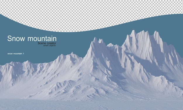 PSD mountains of various shapes in the snowy winter