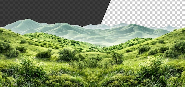 PSD montagne con alberi di conifere su uno sfondo trasparente stock png