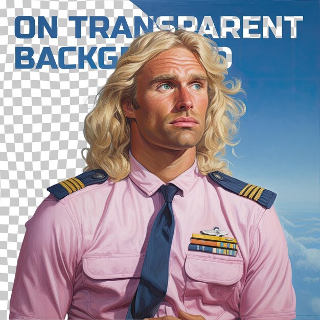 PSD mournful adult man pacific islander commercial pilot in periwinkle background with hand through hair