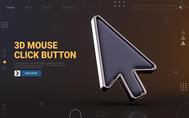 PSD mouse click arrow pointer icon on dark background 3d render concept for select mark and using symbol