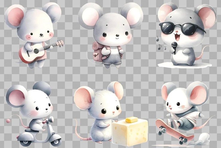 PSD mouse cute for kids watercolor illustration