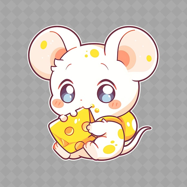 PSD a mouse with yellow spots on its face and a piece of cheese that says mouse