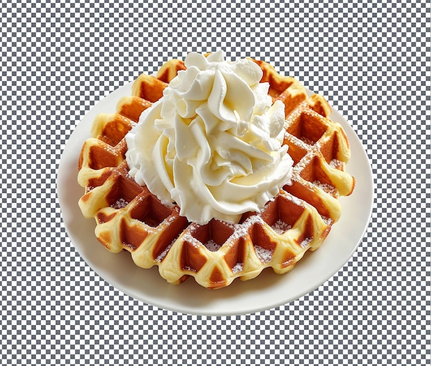 PSD mouth watering belgian waffle with whipped cream isolated on transparent background