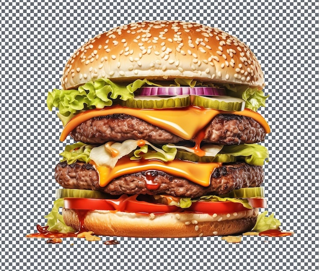 PSD mouth watering big hamburger geïsoleerd op een transparante achtergrond