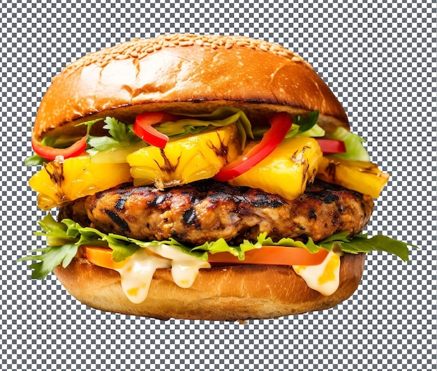 PSD mouth watering caribbean jerk burger isolated on transparent background