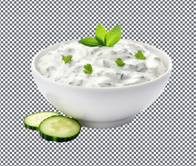 PSD mouth watering cucumber raita in bowl isolated on transparent background