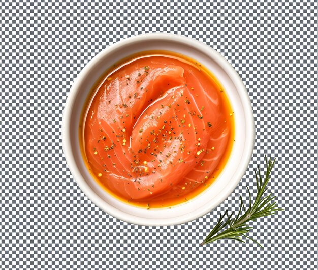 Mouth watering gravlax sauce in bowl geïsoleerd op doorzichtige achtergrond