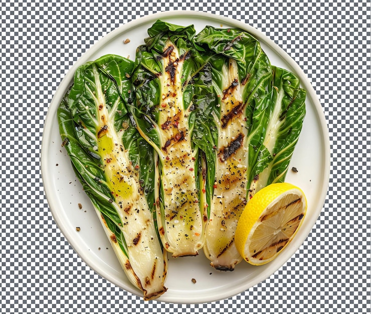 PSD mouth watering grilled escarole with lemon isolated on transparent background
