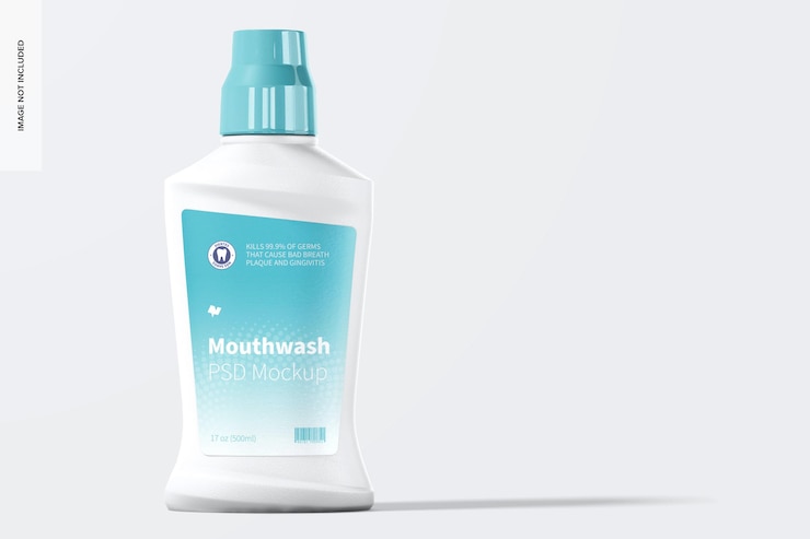 PSD mouthwash bottle mockup, front view