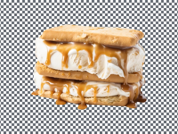 PSD mouthwatering caramel ice cream sandwich isolated on transparent background