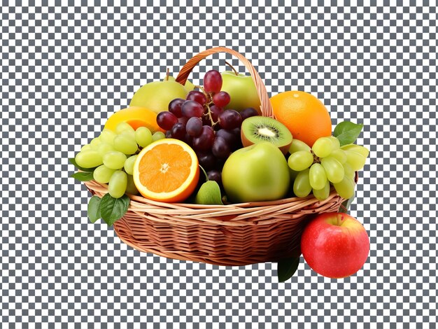 Mouthwatering mix fruits in basket isolated on transparent background