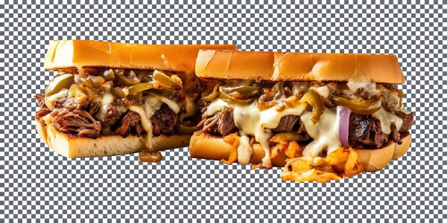 PSD mouthwatering philly cheese steak sandwich isolated on transparent background