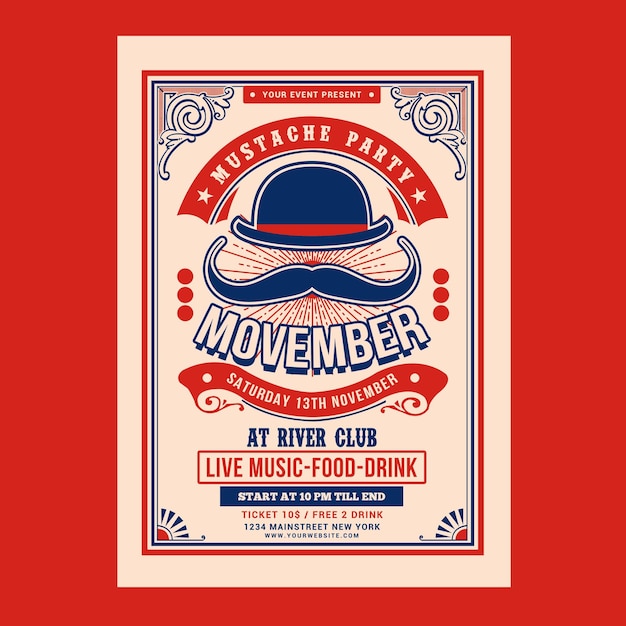 PSD movember moustache party flyer