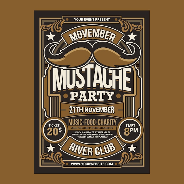 PSD movember moustache party flyer