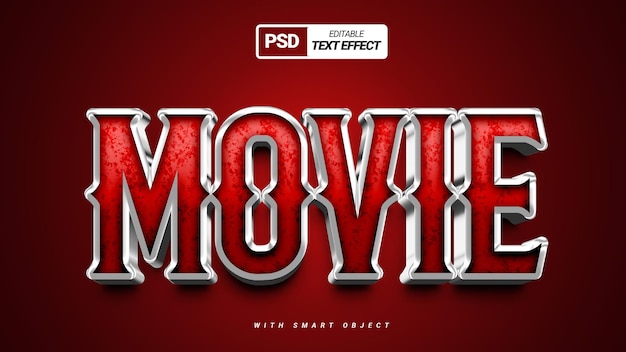 Movie elegant red silver box office 3d text effect template design