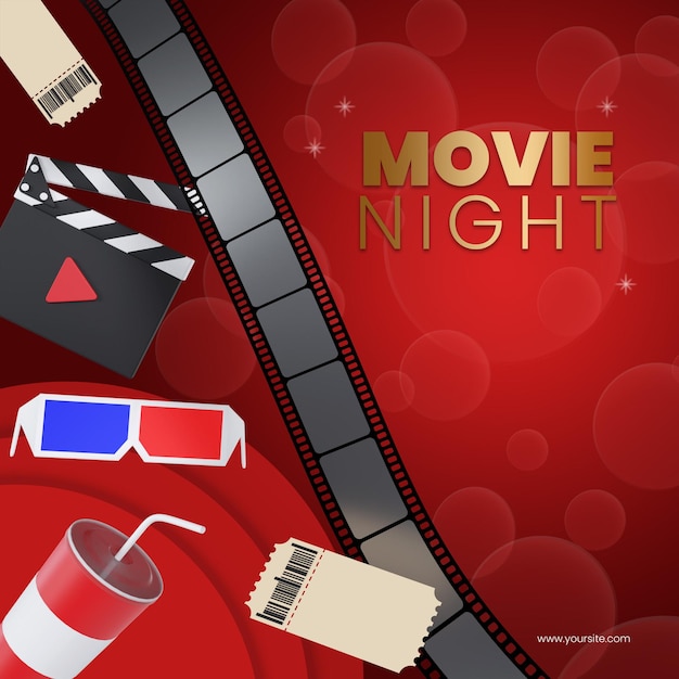 PSD modello 3d per post instagram di movie night