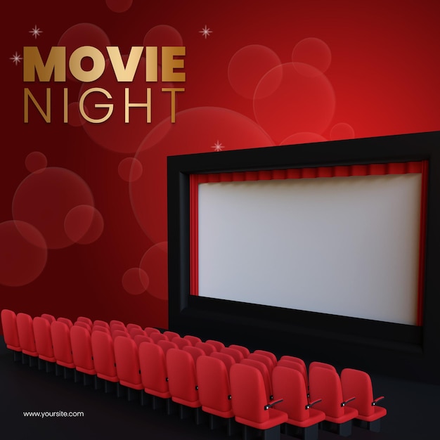 Modello 3d per post instagram di movie night