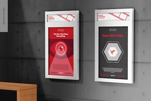 Movie poster frame mockup left view