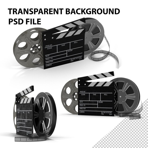 PSD film reels e clapperboard png