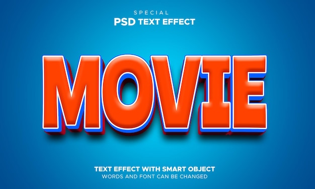 Movie text effect 3d editable style cartoon smart object