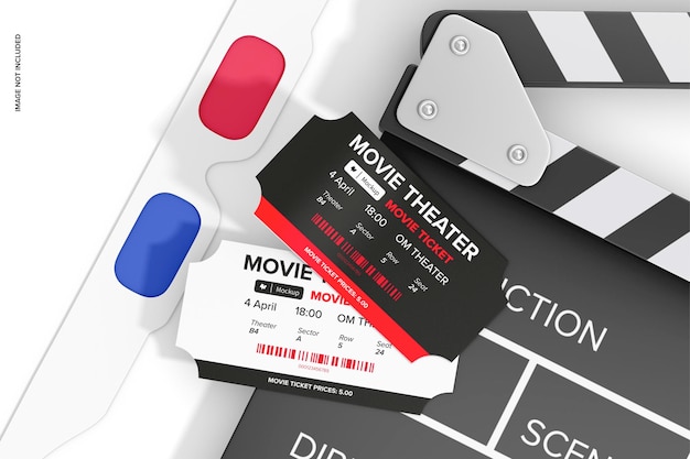 Movie ticket mockup bovenaanzicht