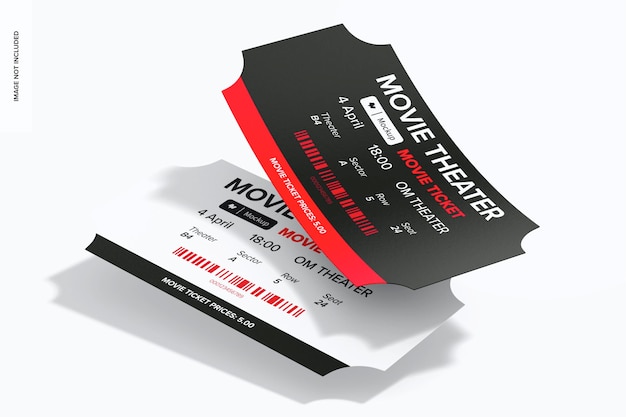 PSD movie ticket mockup floating