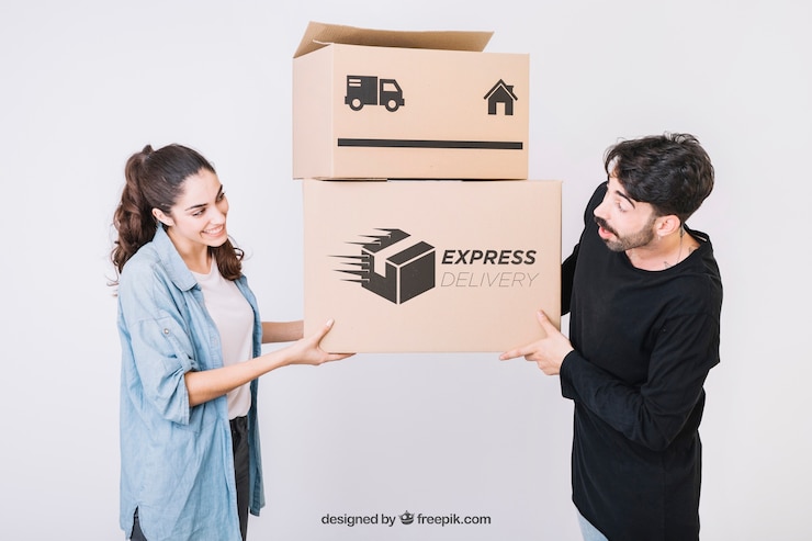 PSD moving concept mockup with young couple