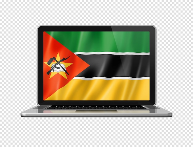 PSD bandiera del mozambico sullo schermo del laptop isolato su bianco rendering 3d