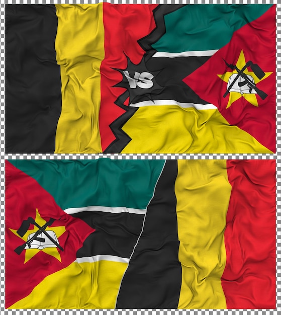 mozambique vs belgium half combined flag cloth bump texture 3d rendering