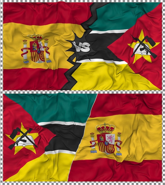 mozambique vs spain half combined flag cloth bump texture 3d rendering