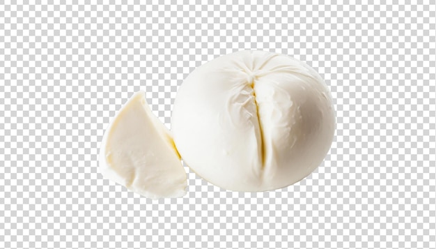 PSD mozzarella cheese ball with green leaves isolated on transparent background