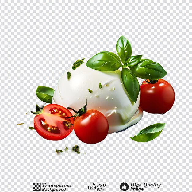 PSD mozzarella with tomato and basil isolated on transparent background